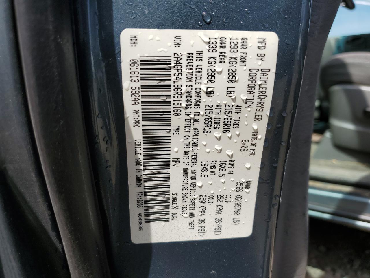 2A4GP54L96R915160 2006 Chrysler Town & Country Touring