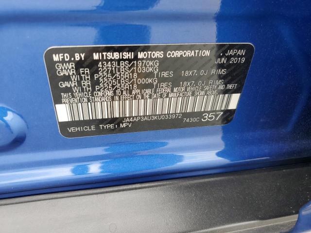 2019 MITSUBISHI OUTLANDER - JA4AP3AU3KU033972