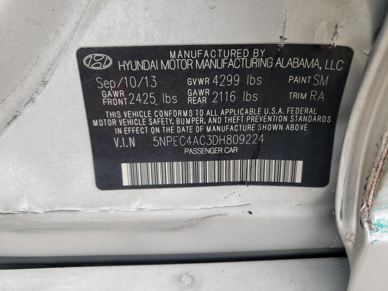 5NPEC4AC3DH809224 2013 Hyundai Sonata Se