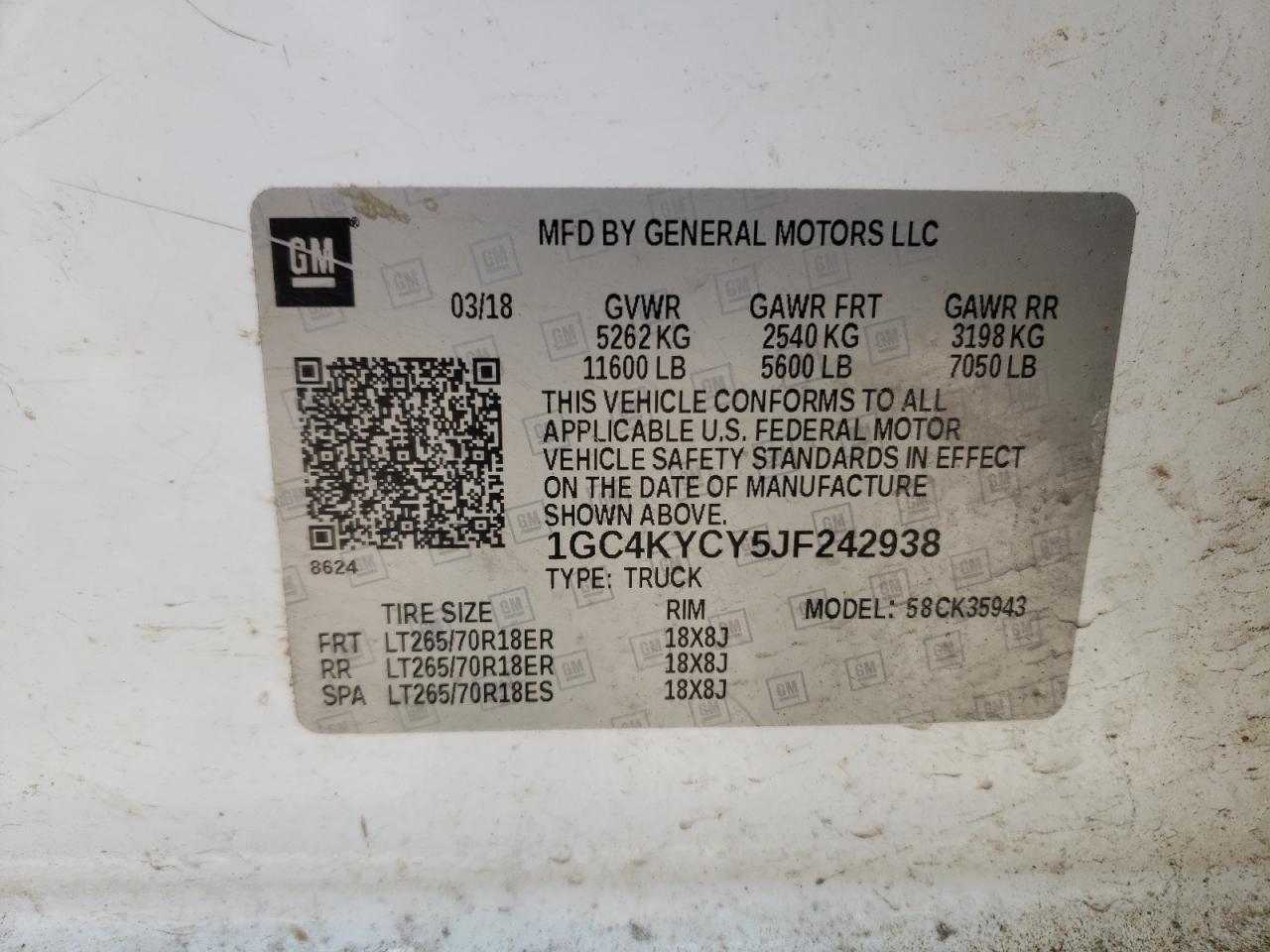 1GC4KYCY5JF242938 2018 Chevrolet Silverado K3500