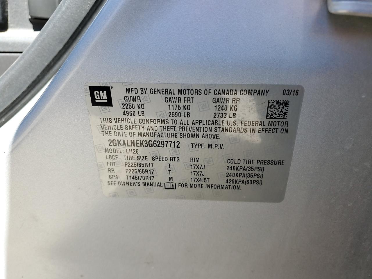 2GKALNEK3G6297712 2016 GMC Terrain Sle
