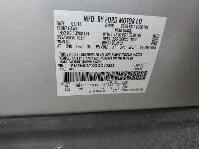 2016 Ford Explorer Sport VIN: 1FM5K8GTXGGD10295 Lot: 51176314