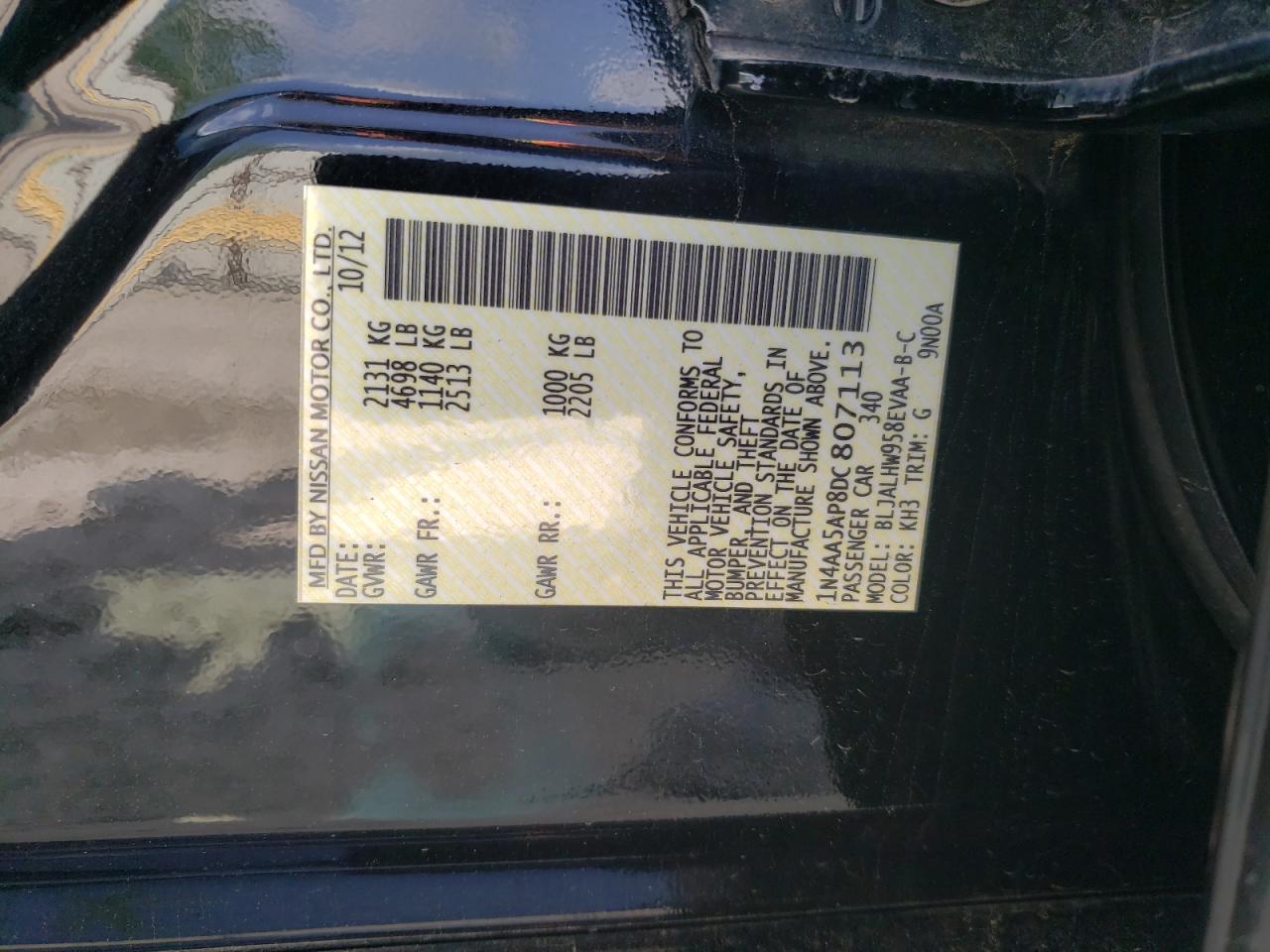 1N4AA5AP8DC807113 2013 Nissan Maxima S