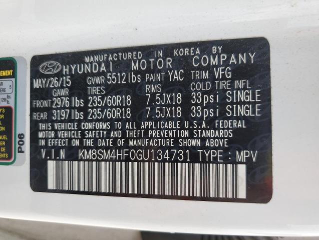 2016 Hyundai Santa Fe Se VIN: KM8SM4HF0GU134731 Lot: 52114024