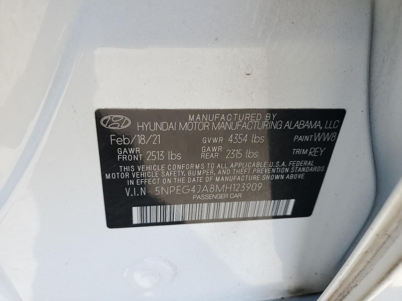5NPEG4JA8MH123909 2021 Hyundai Sonata Se