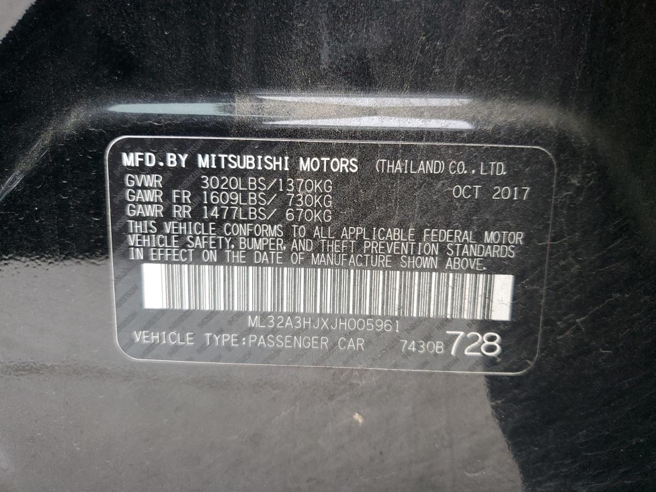 ML32A3HJXJH005961 2018 Mitsubishi Mirage Es