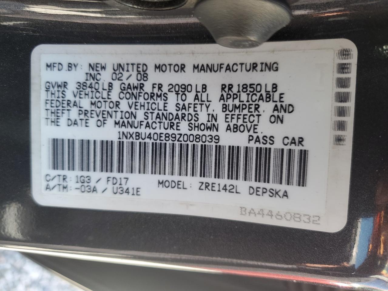 1NXBU40E89Z008039 2009 Toyota Corolla Base