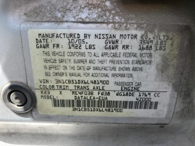 2006 Nissan Sentra 1.8 VIN: 3N1CB51DX6L481900 Lot: 52008814