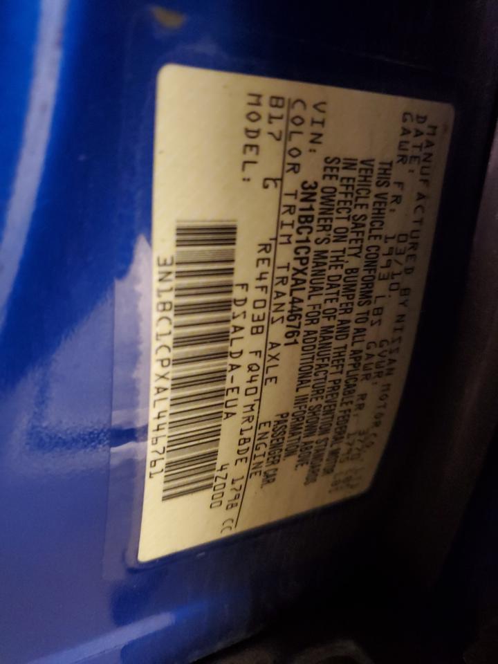 3n1bc1cpxal446761 3N1BC1CPXAL446761 2010 Nissan Versa S