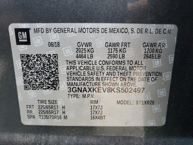 2019 Chevrolet Equinox Lt VIN: 3GNAXKEV8KS502497 Lot: 51010454