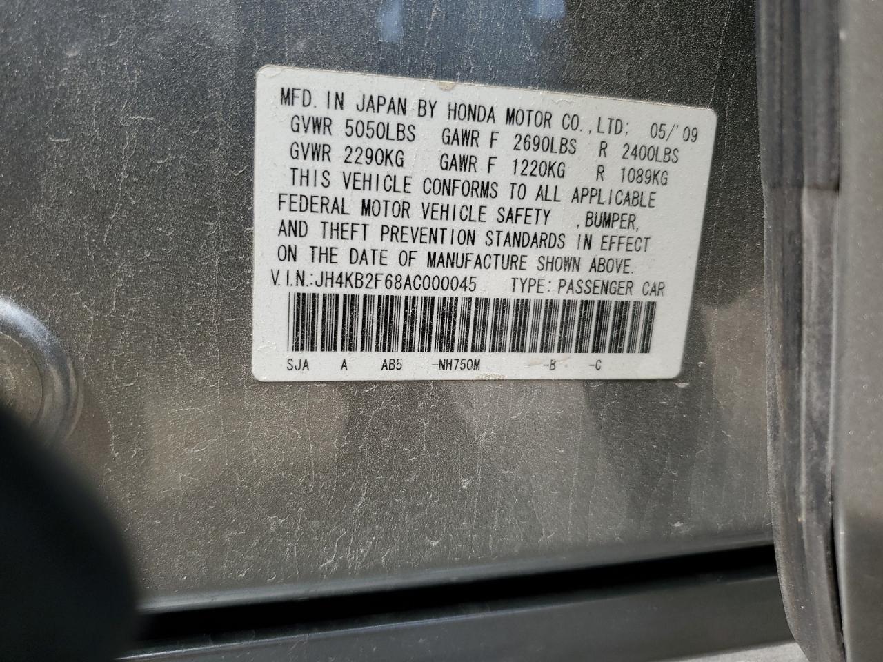 JH4KB2F68AC000045 2010 Acura Rl