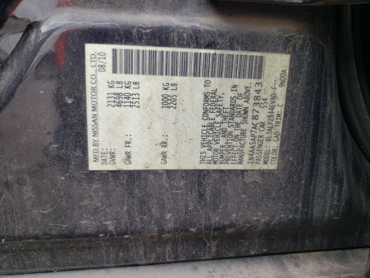 1N4AA5AP7AC873843 2010 Nissan Maxima S