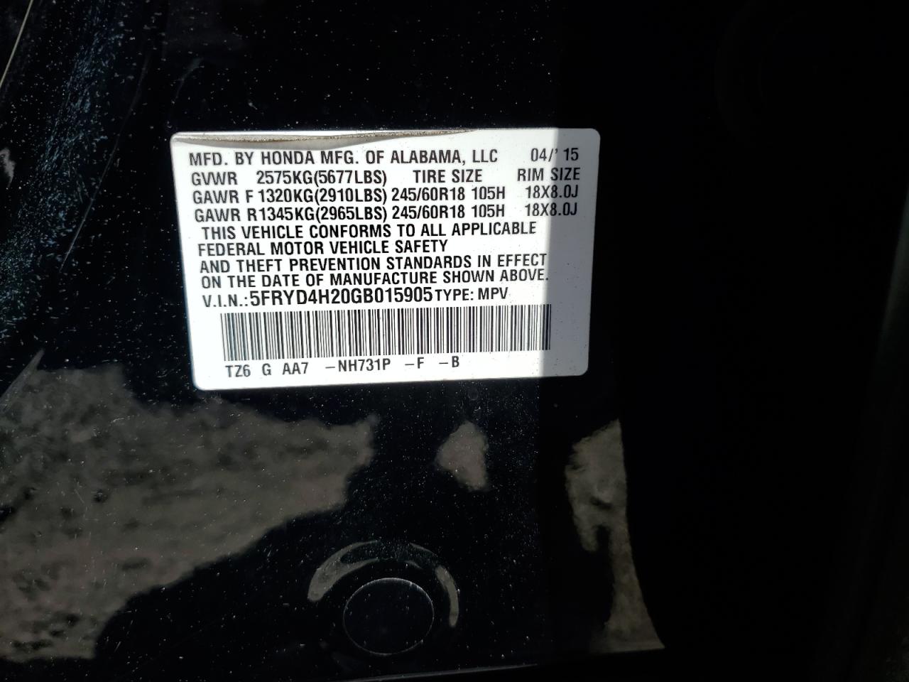 5FRYD4H20GB015905 2016 Acura Mdx