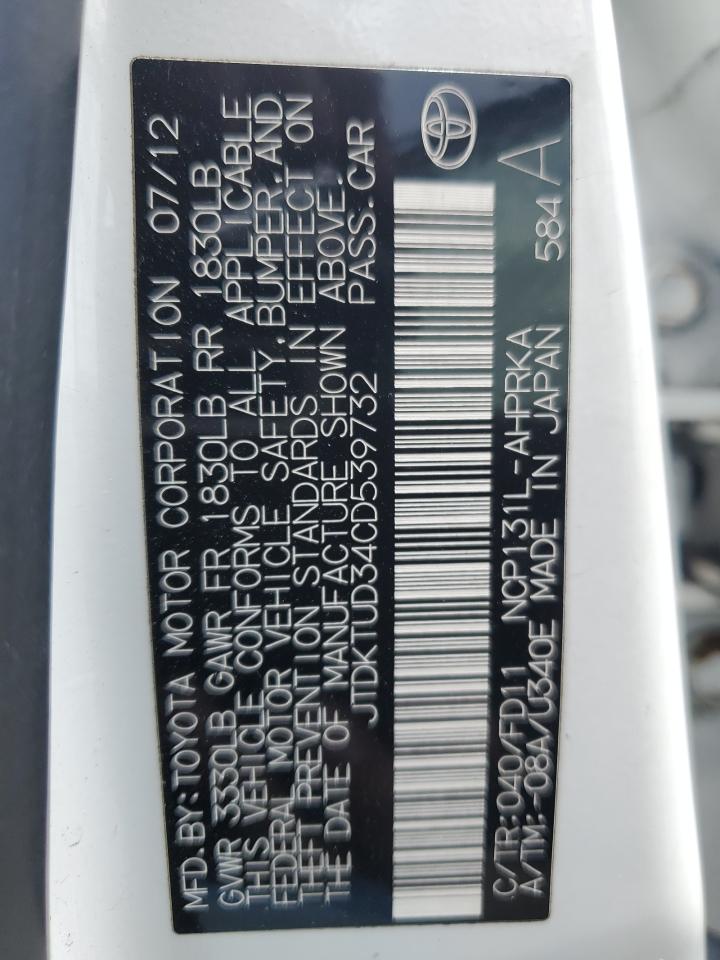 JTDKTUD34CD539732 2012 Toyota Yaris