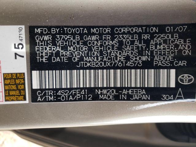 2007 Toyota Prius VIN: JTDKB20UX77614573 Lot: 51778564