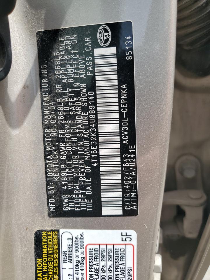 4T1BE32K34U889140 2004 Toyota Camry Le