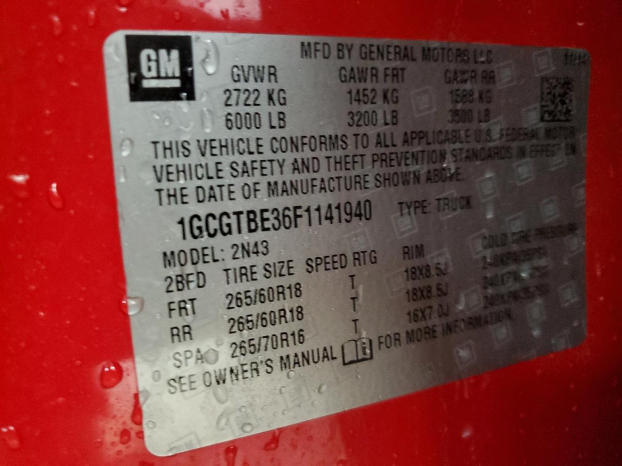 1GCGTBE36F1141940 2015 Chevrolet Colorado Lt