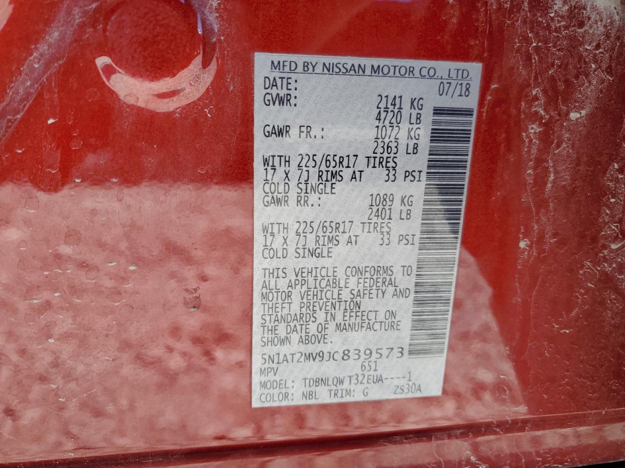 5N1AT2MV9JC839573 2018 Nissan Rogue S