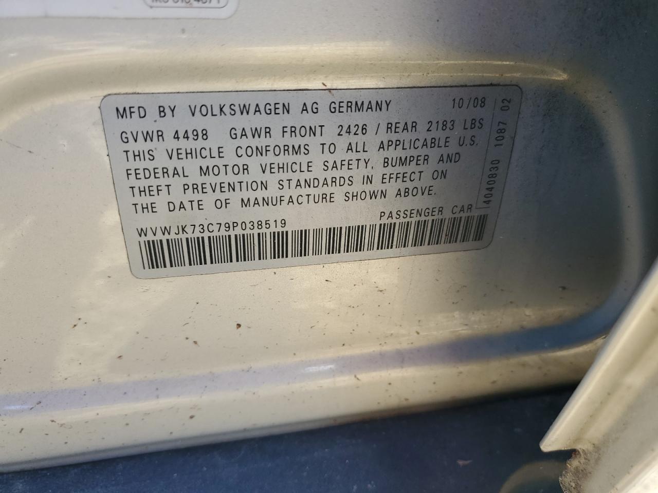 WVWJK73C79P038519 2009 Volkswagen Passat Turbo