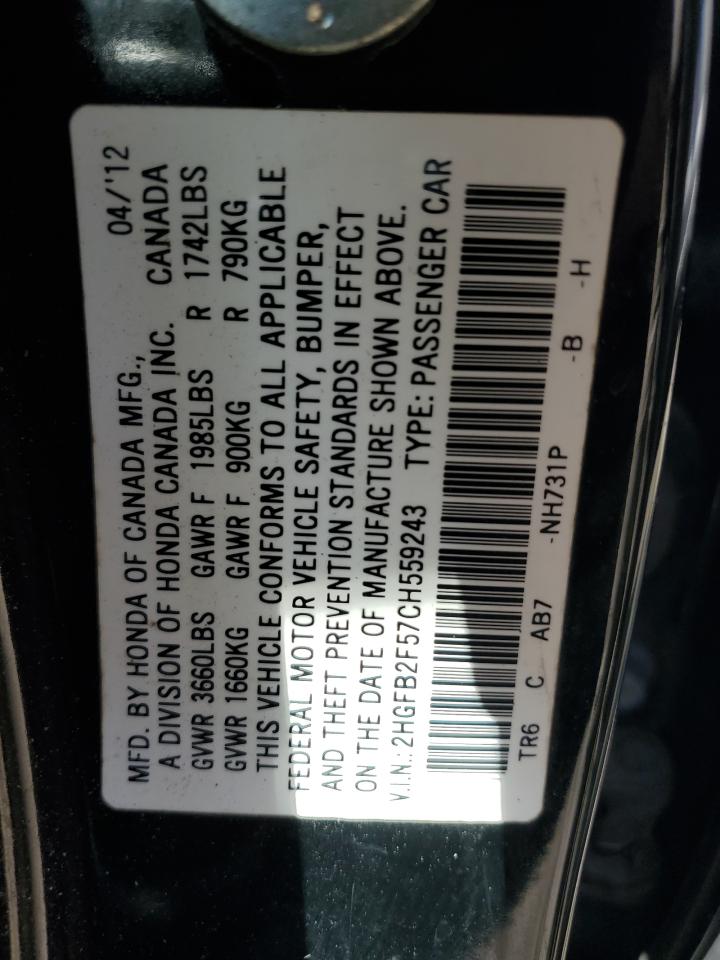 2HGFB2F57CH559243 2012 Honda Civic Lx
