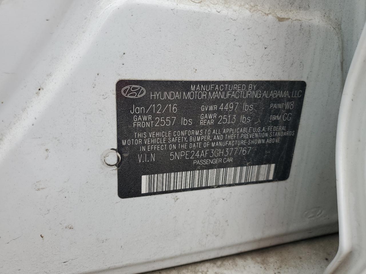 5NPE24AF3GH377767 2016 Hyundai Sonata Se
