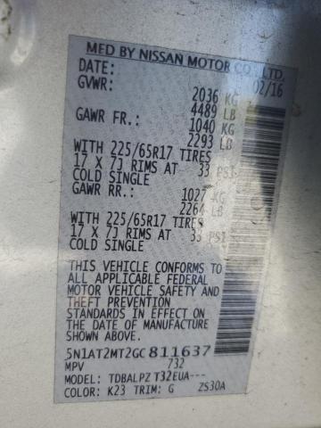 2016 Nissan Rogue S VIN: 5N1AT2MT2GC811637 Lot: 50964804