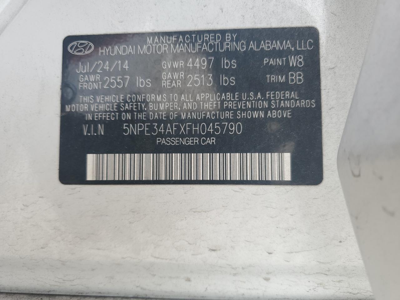 5NPE34AFXFH045790 2015 Hyundai Sonata Sport