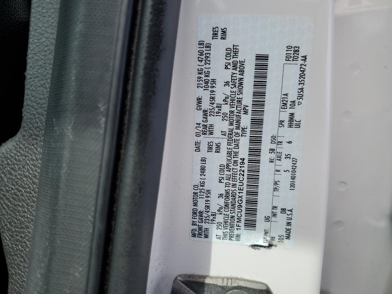 1FMCU9GX1EUC22194 2014 Ford Escape Se