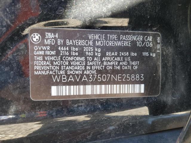 2007 BMW 328 I VIN: WBAVA37507NE25883 Lot: 49177784