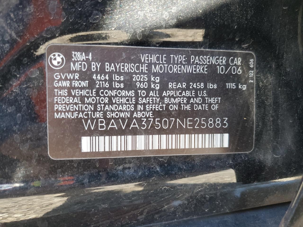 WBAVA37507NE25883 2007 BMW 328 I