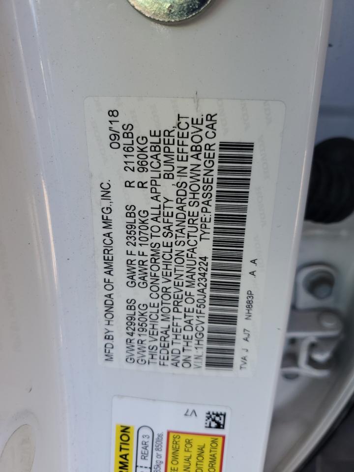 1HGCV1F50JA234224 2018 Honda Accord Exl