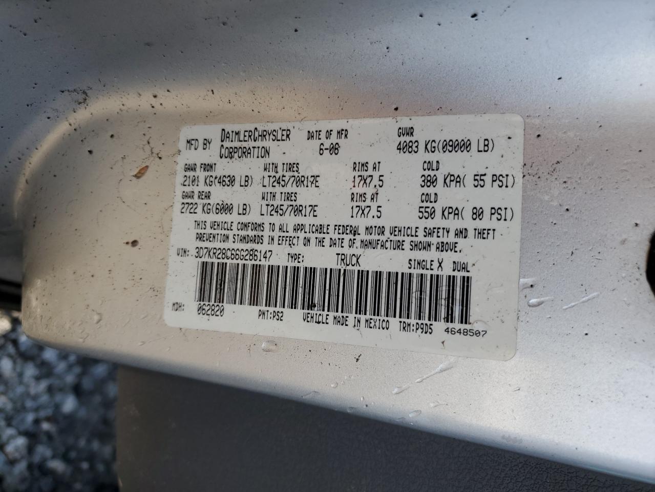 3D7KR28C66G286147 2006 Dodge Ram 2500 St