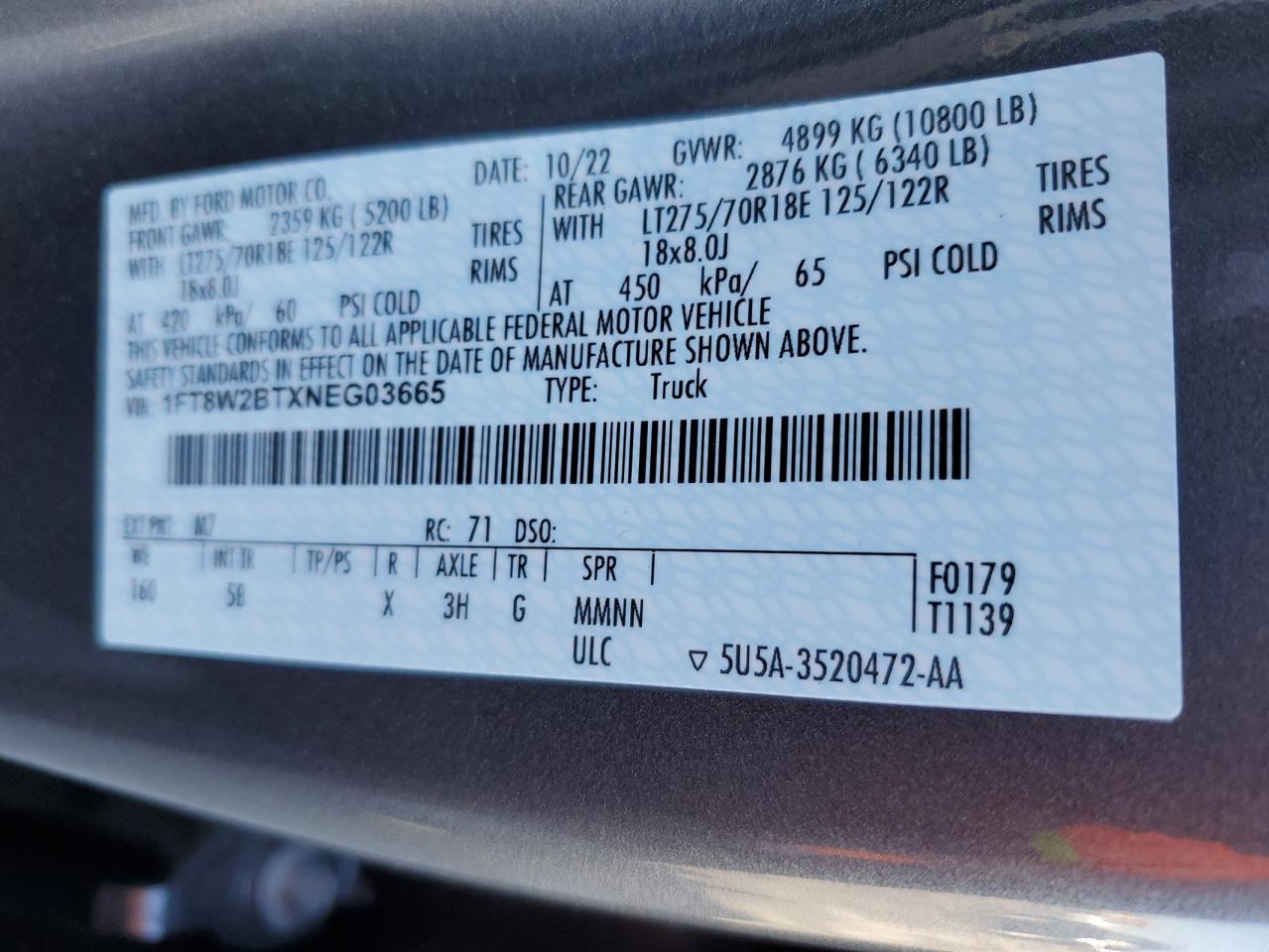 1FT8W2BTXNEG03665 2022 Ford F250 Super Duty