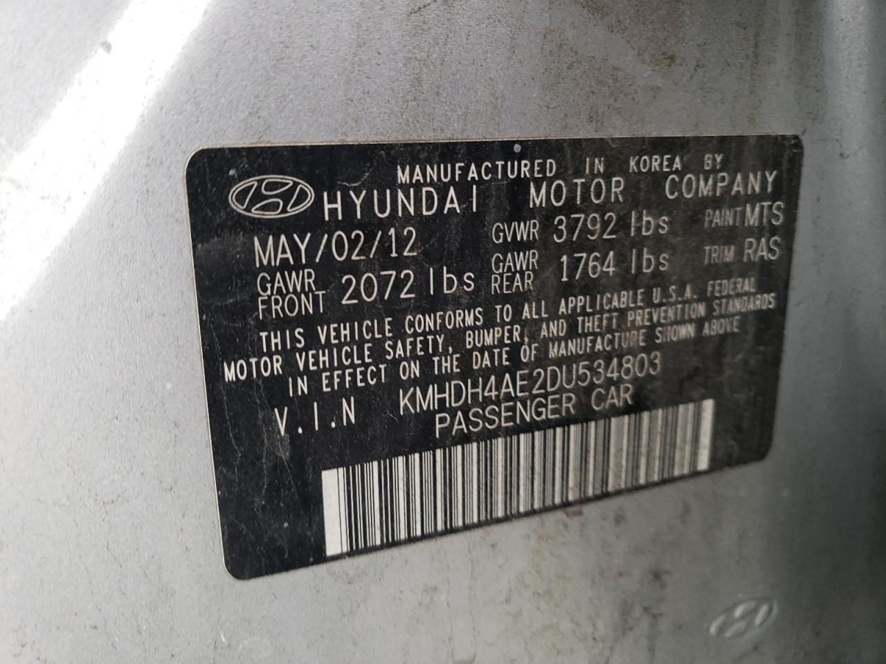 KMHDH4AE2DU534803 2013 Hyundai Elantra Gls