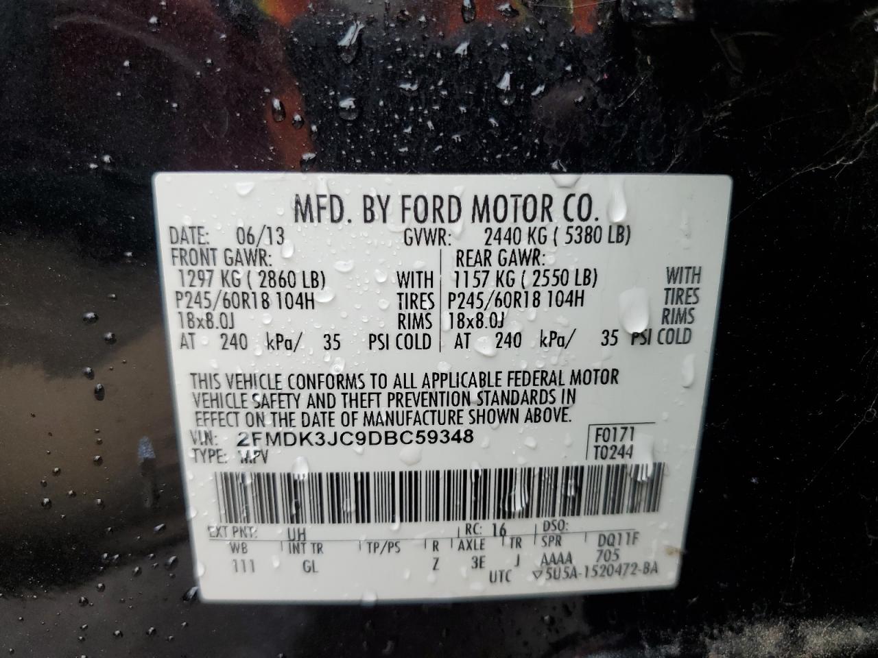 2FMDK3JC9DBC59348 2013 Ford Edge Sel