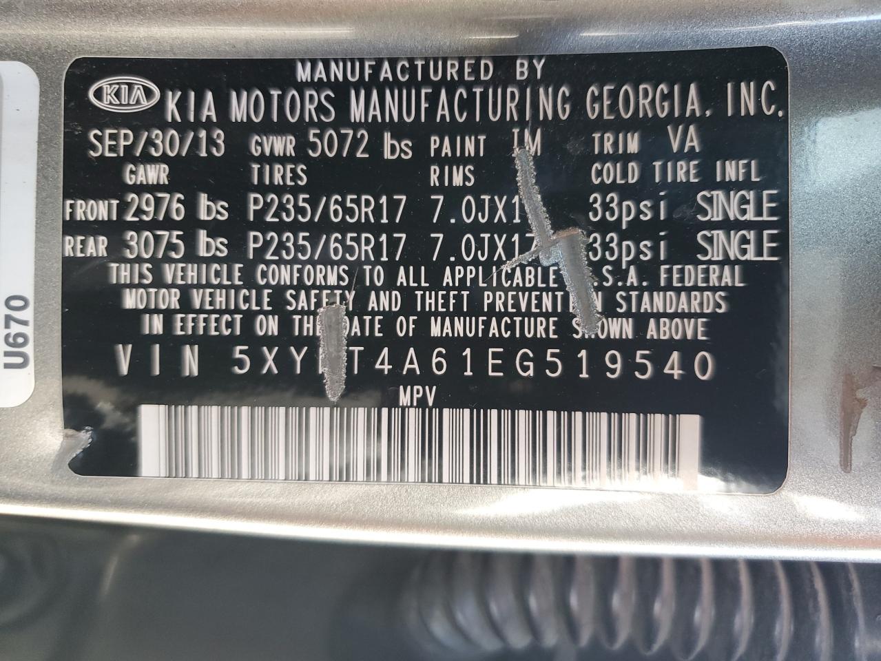 5XYKT4A61EG519540 2014 Kia Sorento Lx