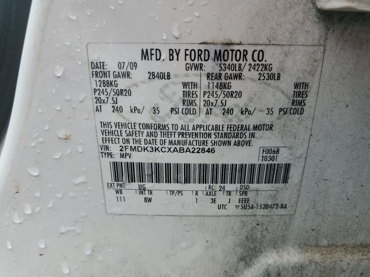 2FMDK3KCXABA22846 2010 Ford Edge Limited