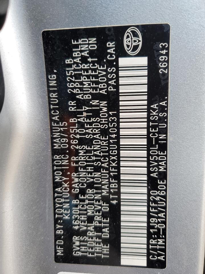 4T1BF1FKXGU140531 2016 Toyota Camry Le