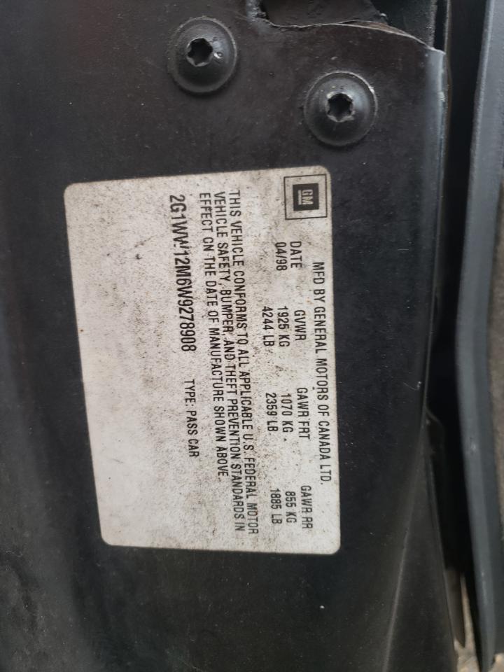 2G1WW12M6W9278908 1998 Chevrolet Monte Carlo Ls