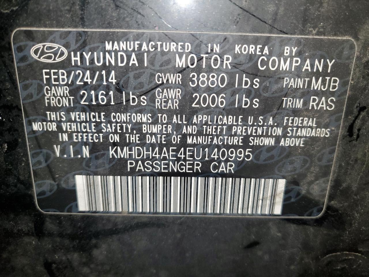 KMHDH4AE4EU140995 2014 Hyundai Elantra Se