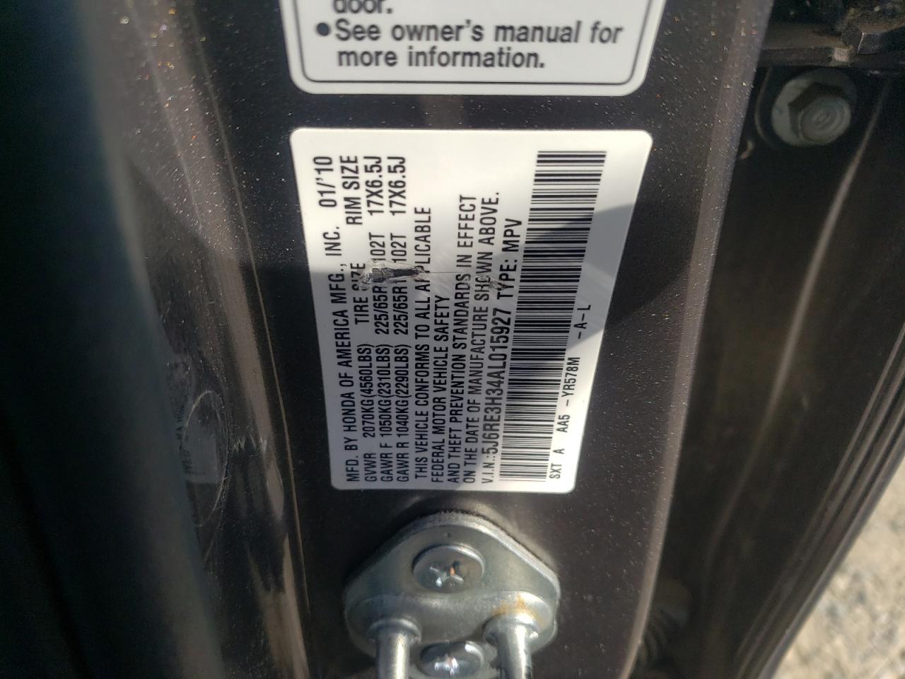 5J6RE3H34AL015927 2010 Honda Cr-V Lx