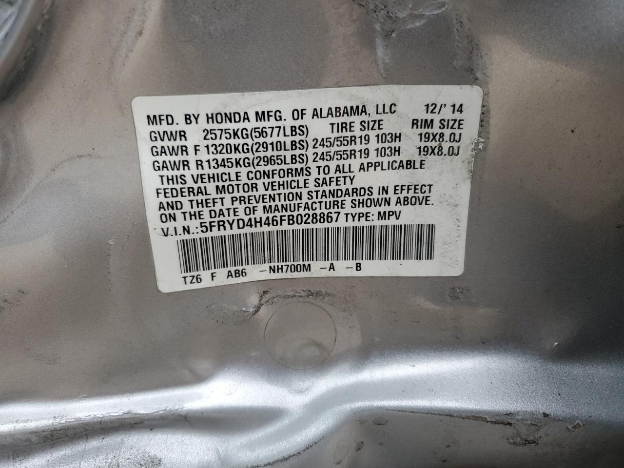 5FRYD4H46FB028867 2015 Acura Mdx Technology