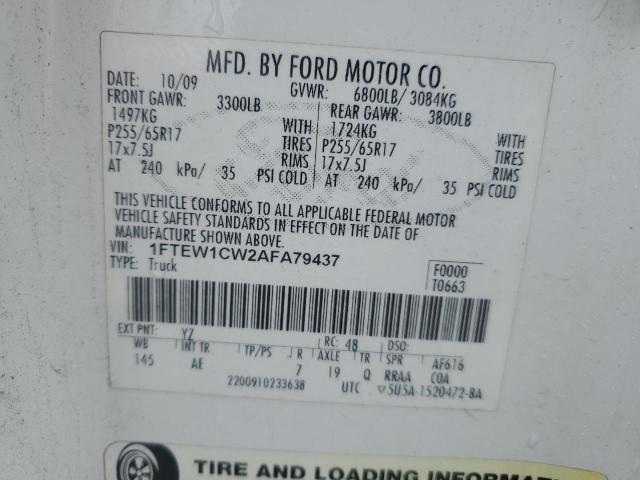 2010 Ford F150 Supercrew VIN: 1FTEW1CW2AFA79437 Lot: 49170794