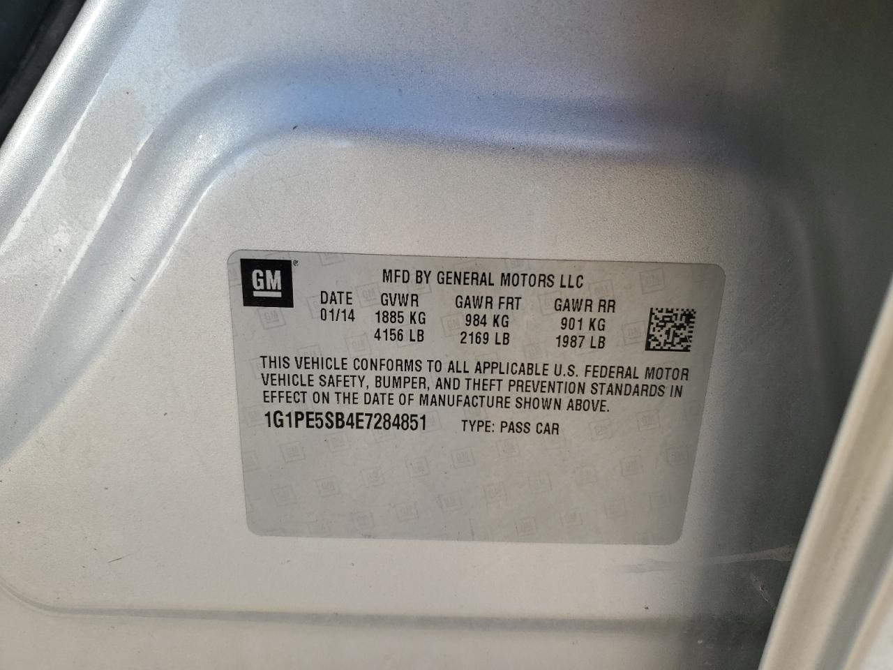 1G1PE5SB4E7284851 2014 Chevrolet Cruze Lt