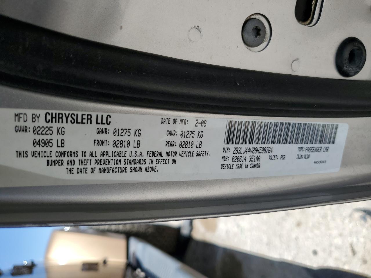 2B3LJ44V89H599764 2009 Dodge Challenger Se