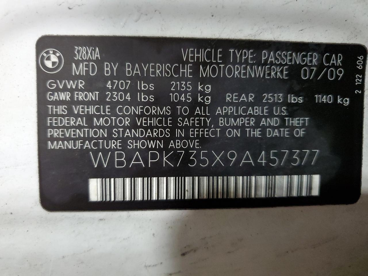 WBAPK735X9A457377 2009 BMW 328 Xi