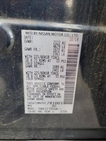 2015 Nissan Rogue S VIN: 5N1AT2MV7FC781003 Lot: 51779994