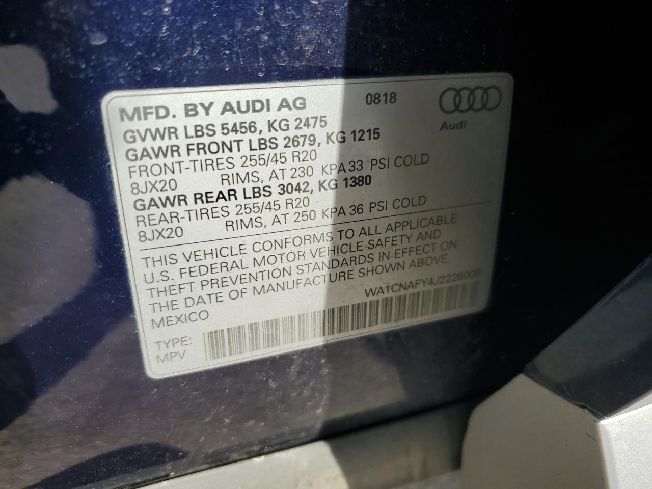 WA1CNAFY4J2226009 2018 Audi Q5 Prestige