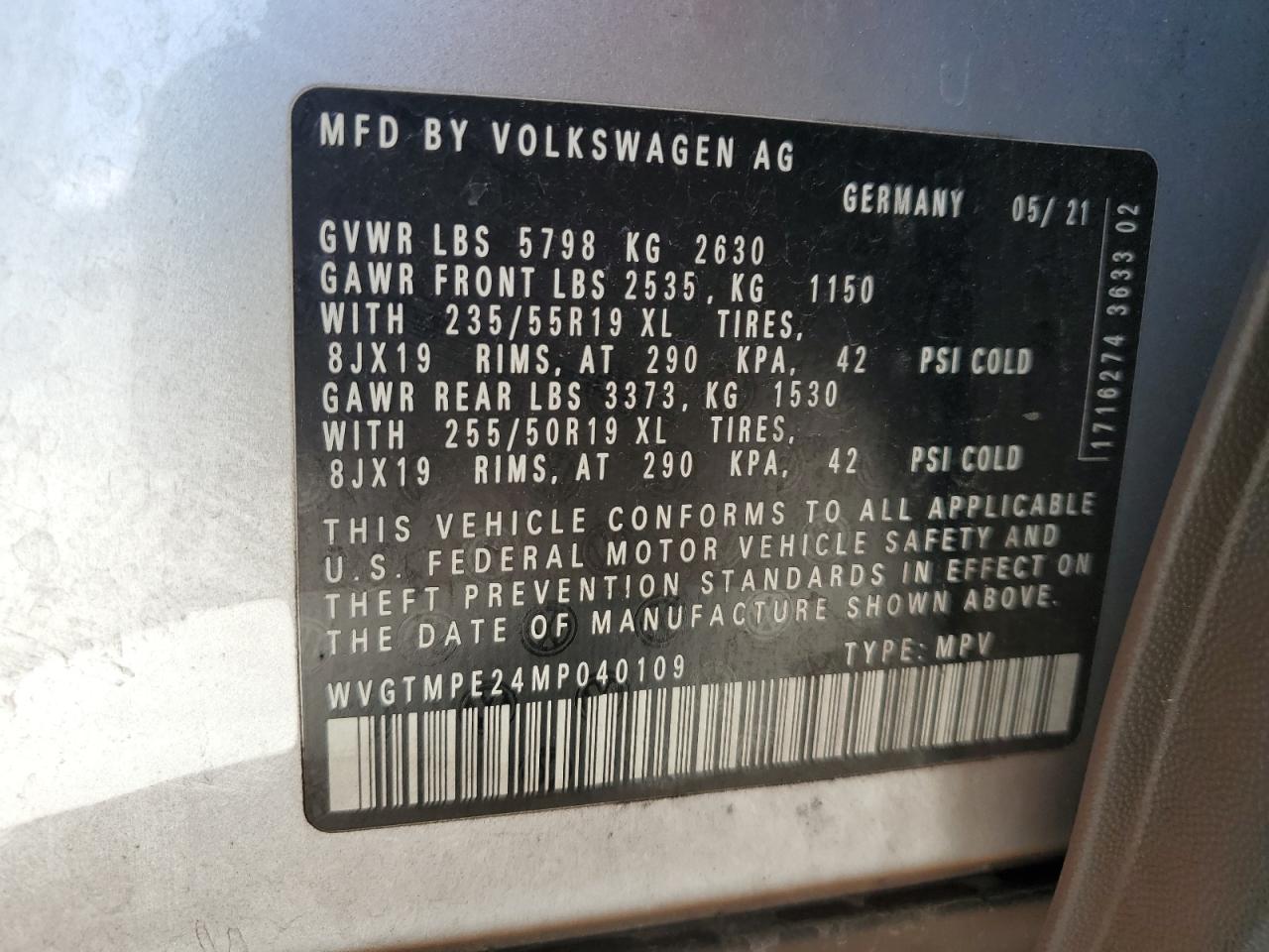 WVGTMPE24MP040109 2021 Volkswagen Id.4 Pro S