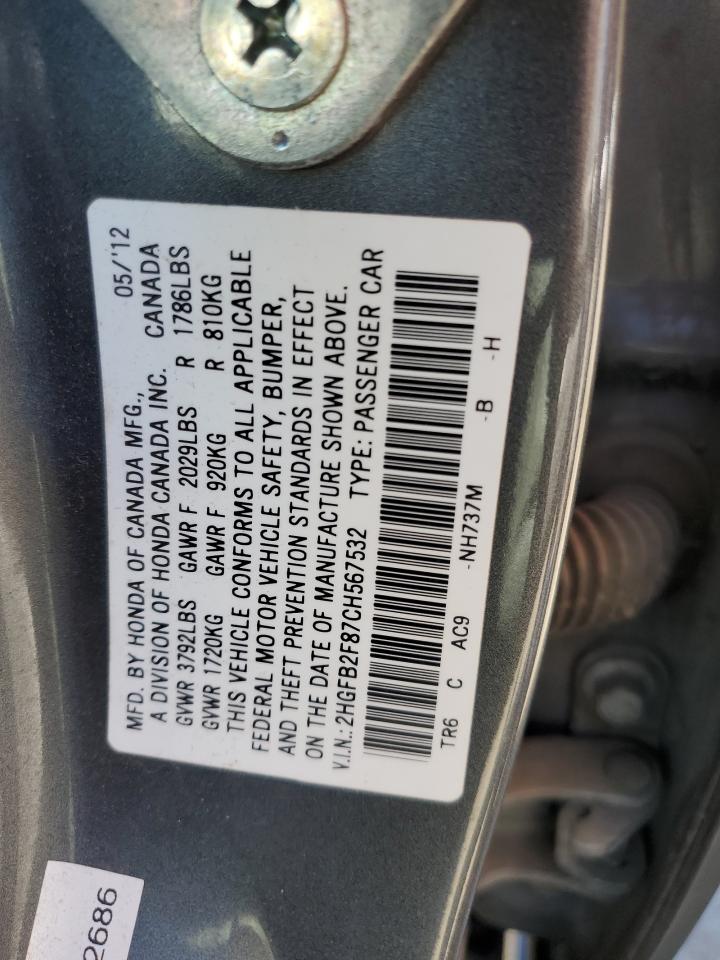 2HGFB2F87CH567532 2012 Honda Civic Ex